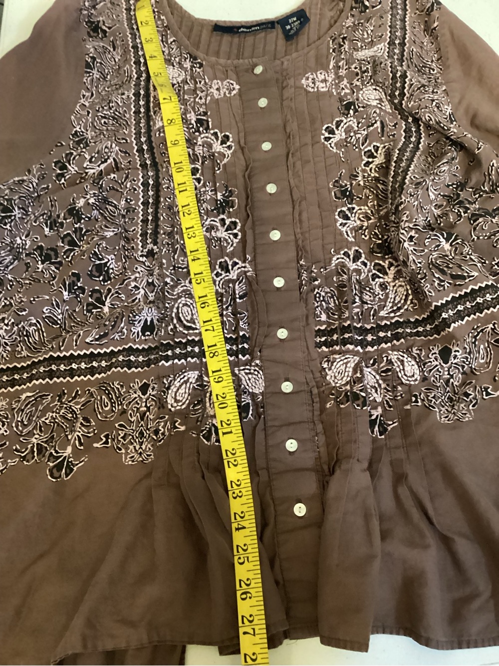 Denim 24/7 Plus Size Embroidered Brown Peasant Blouse 20W 100% Cotton - Picture 10 of 11